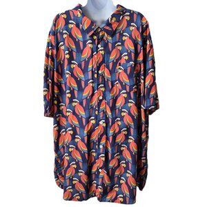 Tipsy Elves Hawaiian Parrot Shirt 3XL 3X Boat Captain Button Front Beach Cruise